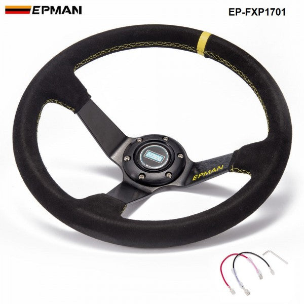 EPMAN 350mm Suede Deep Dish Steering Wheel - Yellow