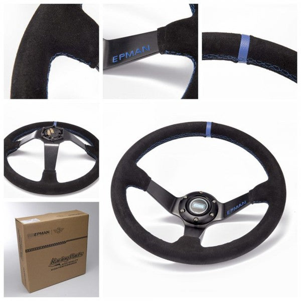 EPMAN 350mm Suede Deep Dish Steering Wheel - Blue