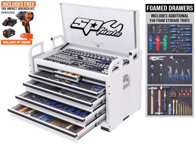 SP Tools Field Service Tool Kit - 413pc - Metric/SAE - White - Plus Bonus EVA Storage Trays