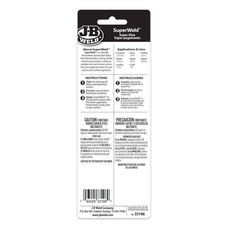 JB Weld Superweld Instant High Strength Adhesive 6G Brush Applicator