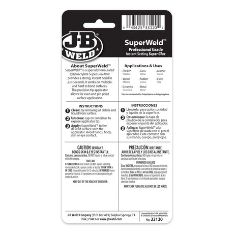 JB Weld Superweld Instant High Strength Low Odour Adhesive 20G