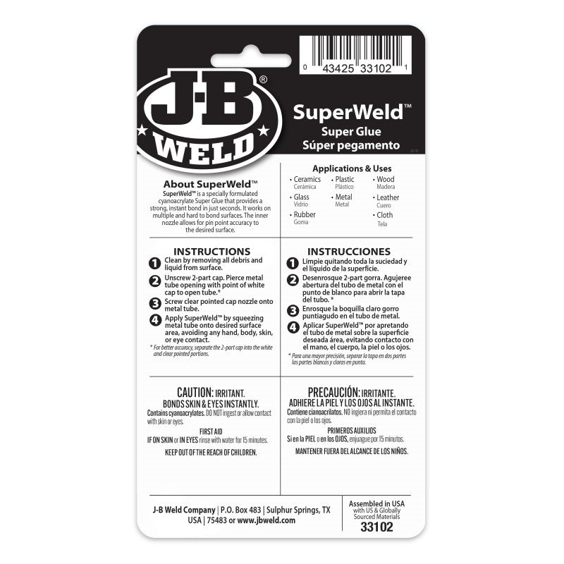JB Weld Superweld Instant High Strength Super Glure 2-Pack 2G
