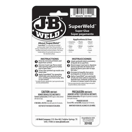 JB Weld Superweld Instant High Strength Super Glure 2-Pack 2G