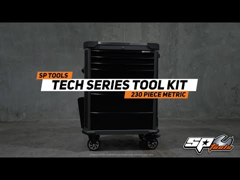 SP Tools Tech Series Starter Professional Technician Roller Cabinet Tool Kit - 230pc - Metric Only - Diamond Black (BONUS EVA)