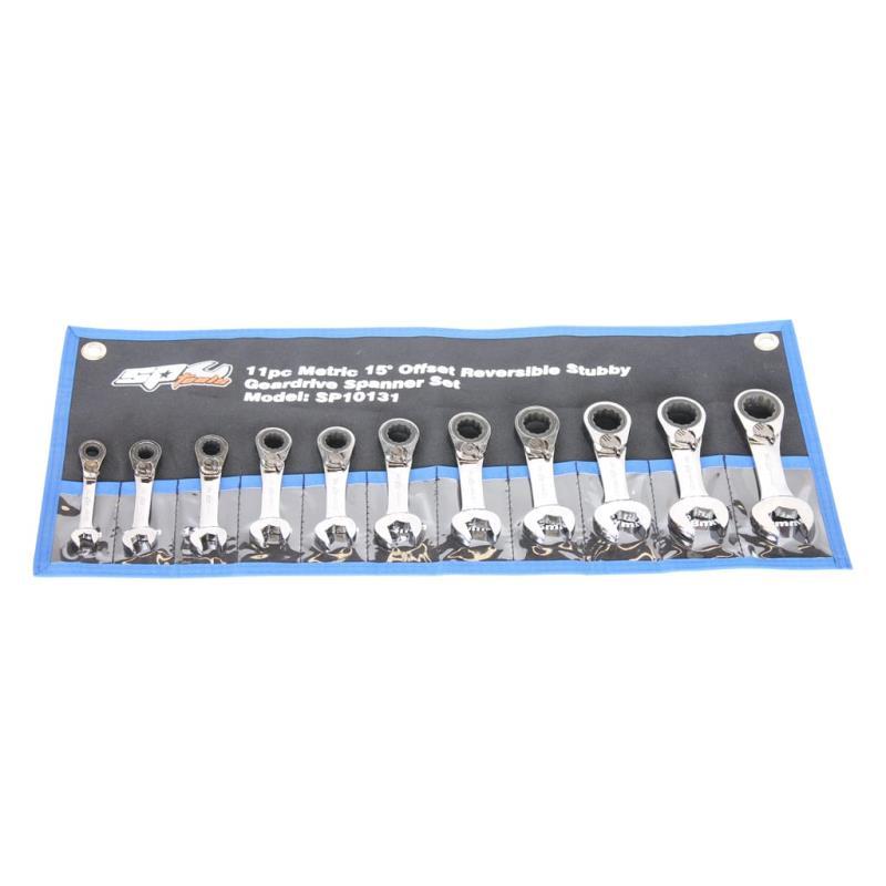 SP TOOLS GEAR DRIVE ROE SPANNER SET - 15° OFFSET STUBBY - METRIC - 11PC