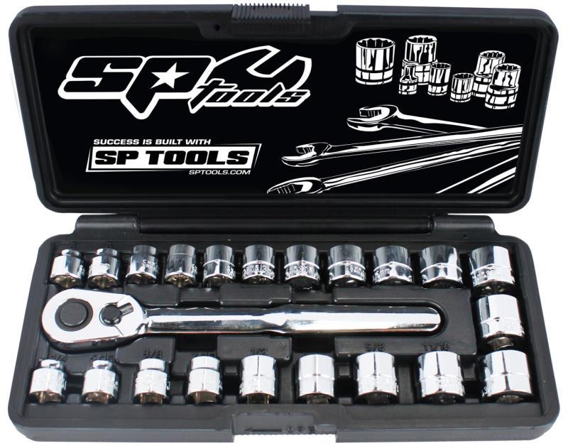 SP TOOLS 3/8"DR SOCKET SET - LOW PROFILE ( STUBBY) - METRIC/SAE - 22PC