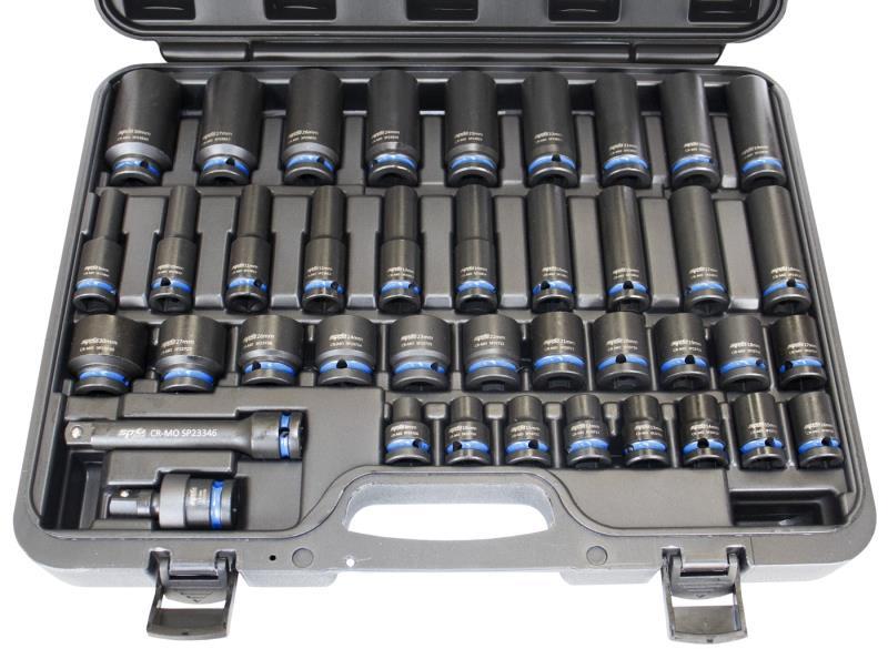 SP TOOLS 1/2"DR IMPACT SOCKET SET - STANDARD & DEEP - 6PT - COLOUR CODED - METRIC ONLY - 40PC