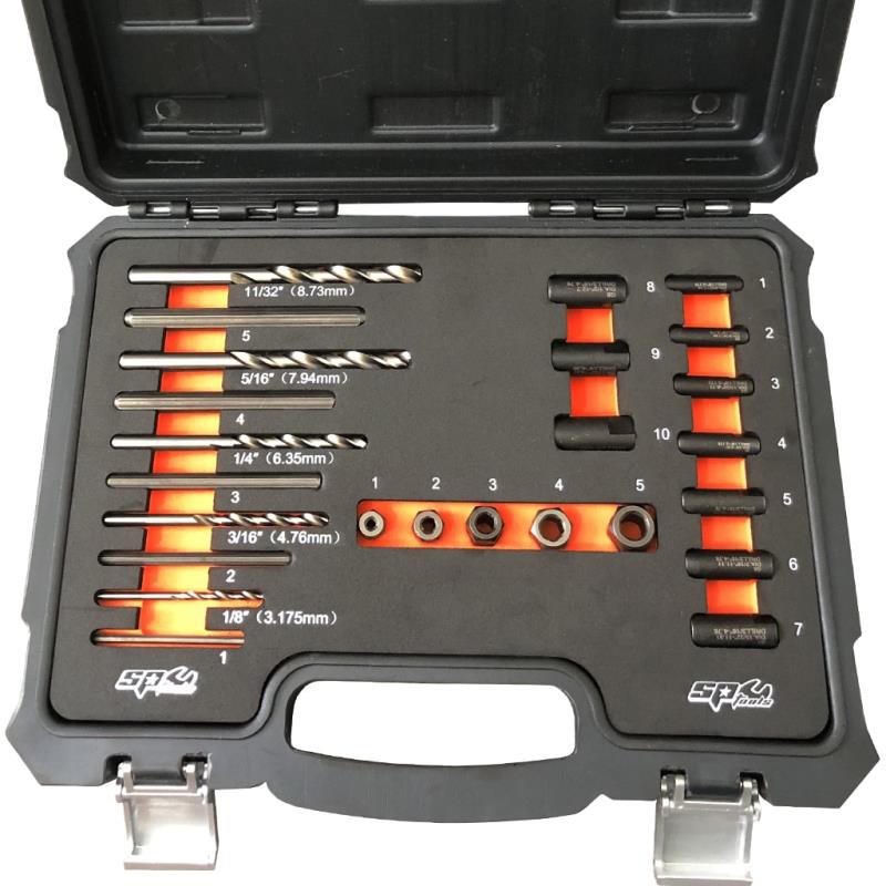 SP TOOLS SCREW EXTRACTOR SET - DRILL BIT & GUIDE - 25PC