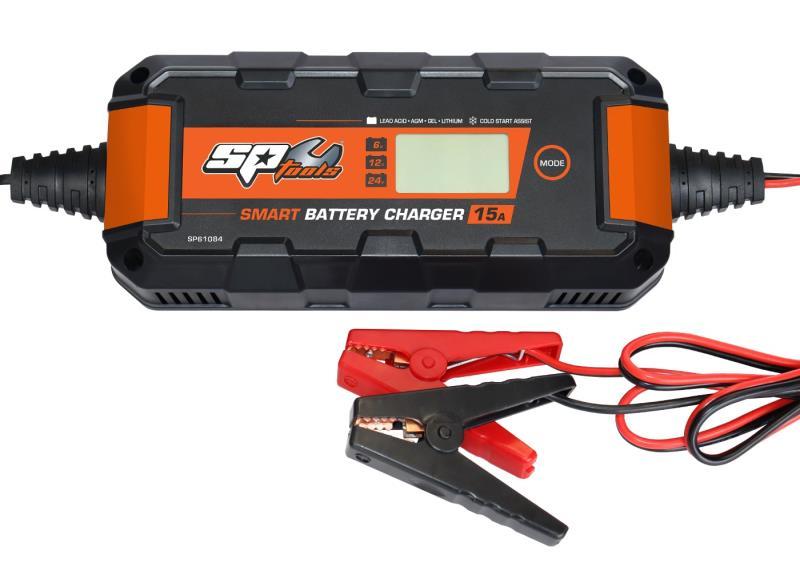 SP TOOLS SMART BATTERY CHARGER - 8 STAGE MULTI VOLT - 6, 12V & 24V - 15A