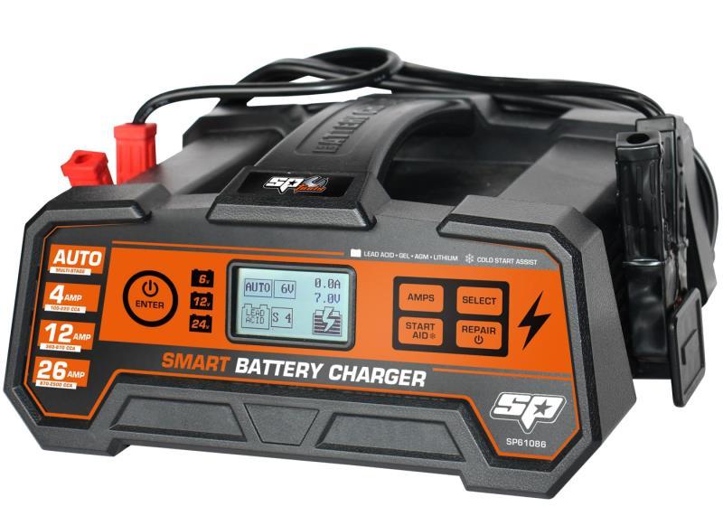 SP TOOLS SMART BATTERY CHARGER - 8 STAGE MULTI VOLT - 6, 12 & 24V - 26A