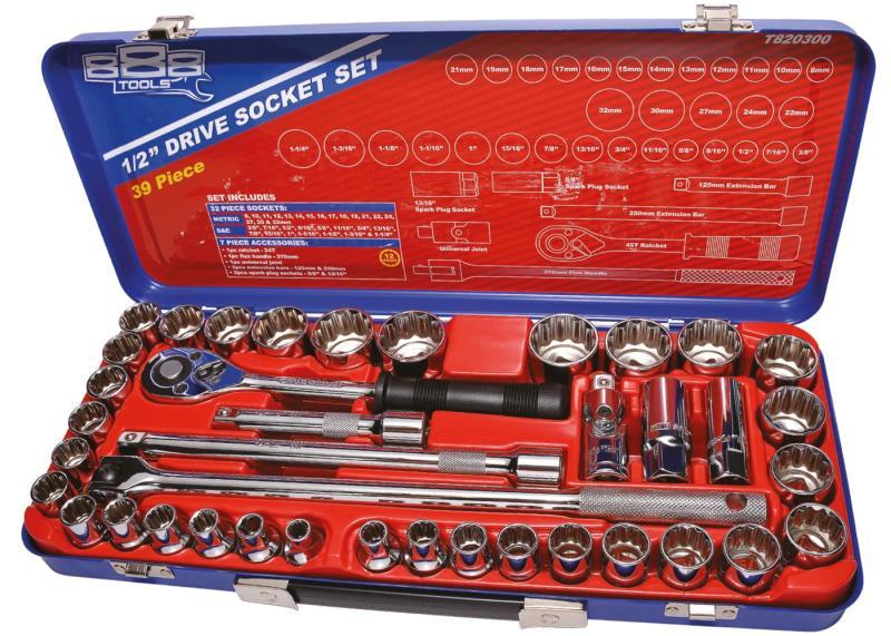 SP TOOLS 888 1/2"DR SOCKET SET - 12PT METRIC/SAE - 39PC